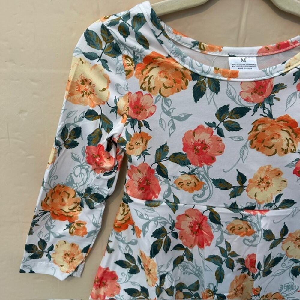 Toddler Girls 3T (M) Okie & Lou Peach Floral Long Sleeve Dress - Picture 3 of 11